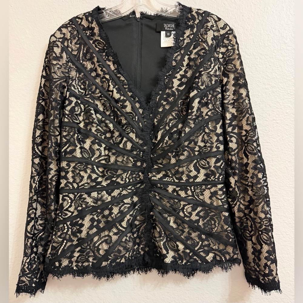 Tadashi Collection Black Lace Long Sleeve Top
